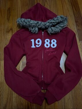 Kids Maroon Hooded Zip Sweatshirt with Faux Fur Trim